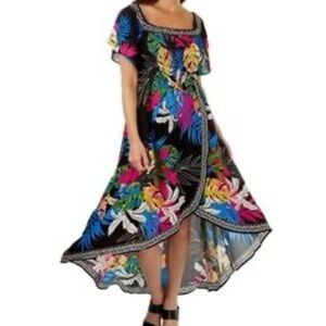 Jealous Tomato Black High Low Dress with Multicolor Floral Design Size Medium